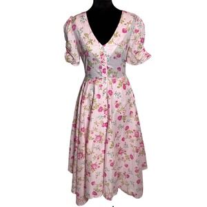 LoveShackFancy x Target Pink Floral Midi Dress Puff Sleeve Cottagecore sz 2 NWT